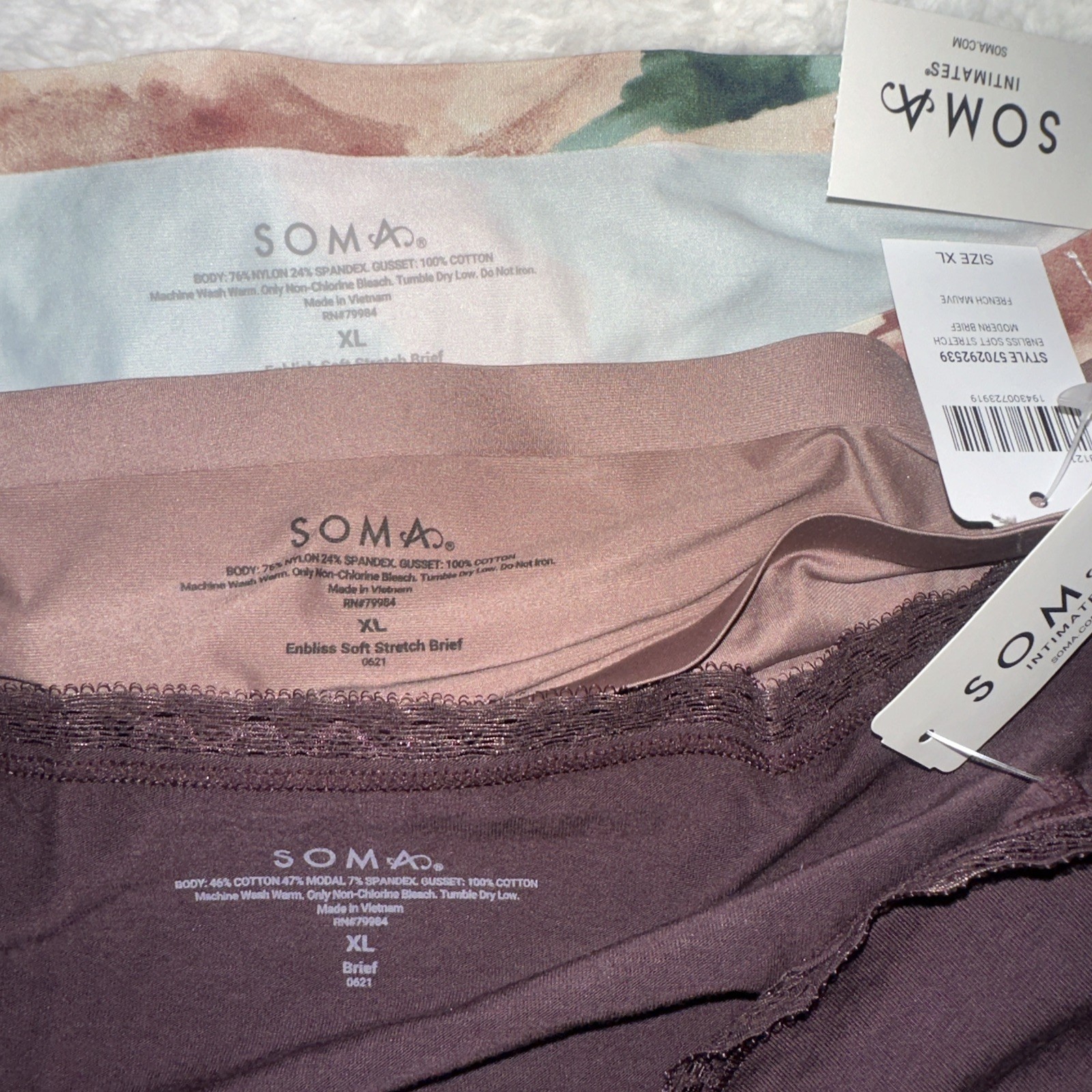 New Soma 3 Pair Underwear Enbliss Modern Soft Stretch Cotton Modal Brief XL
