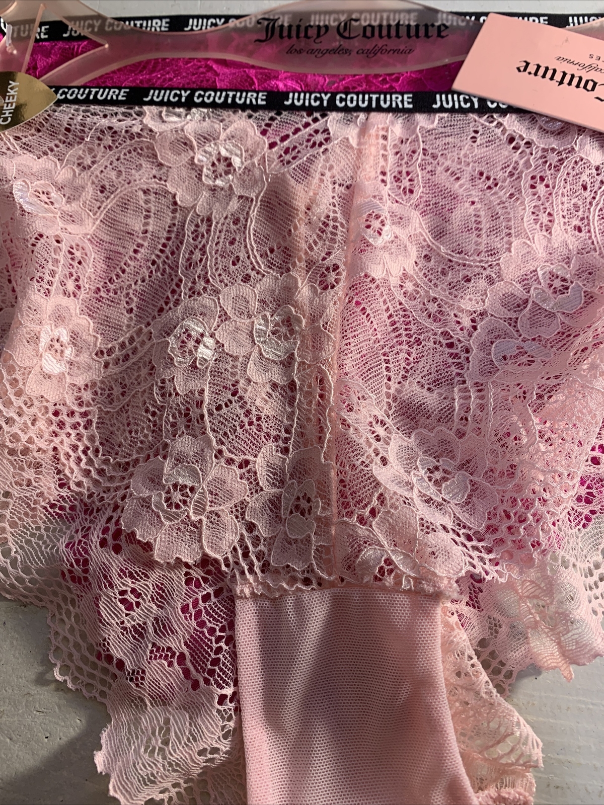 JUICY COUTURE INTIMATES 2 PACK CHEEKY BIKINI LACE PANTIES XL PINKS