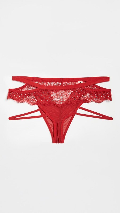 HONEYDEW INTIMATES PEEK-A-DEW LUCY OPEN CROTCH PANTY WITH CRYSTALS RED M NWT