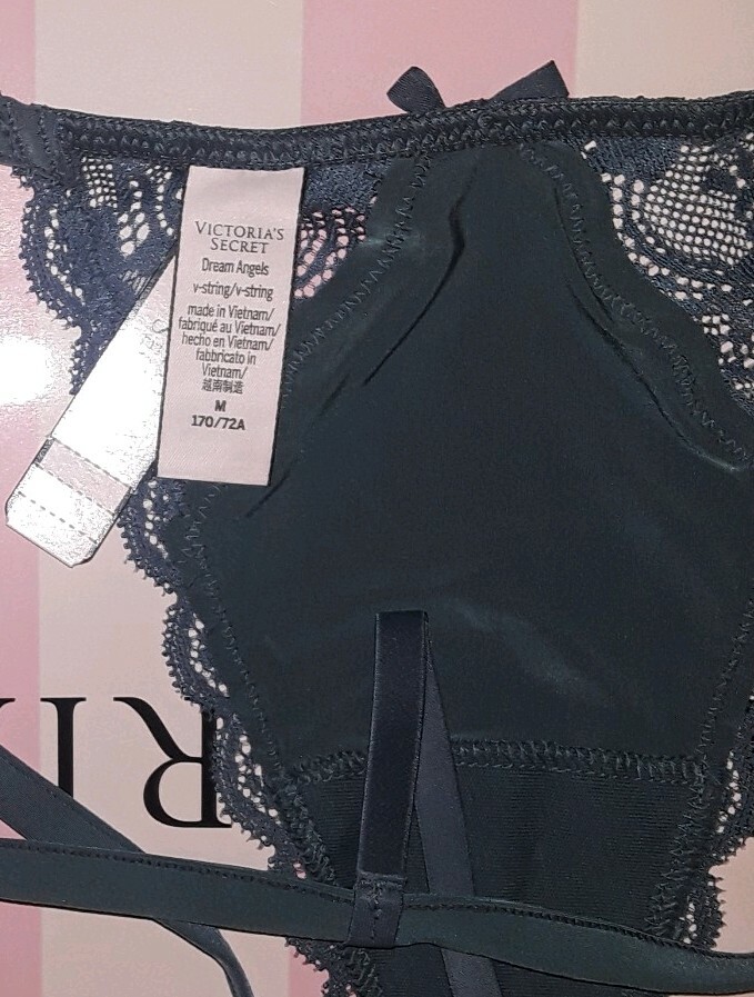 VS DREAM ANGELS scalloped Lace V string Panty BRAND NEW SIZE Medium blue storm