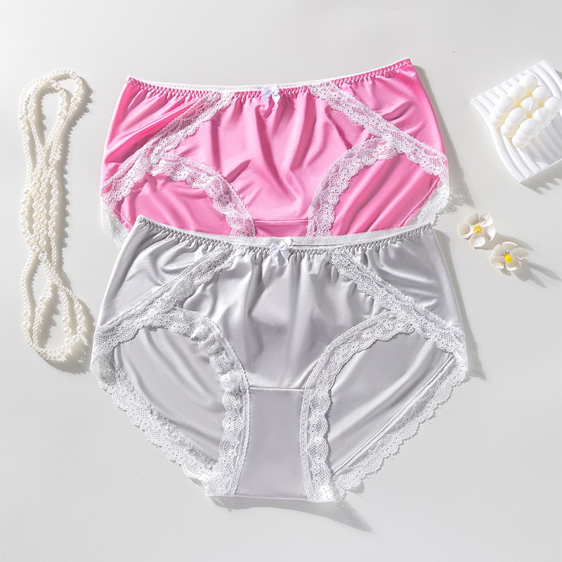 2 Pack Lot Plus Size Sexy Womens Satin Panties Underwear Lace Briefs Lingeries