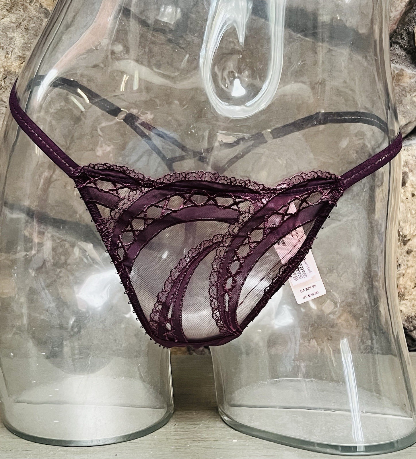 Victoria’s Secret Embroidered V-STRING THONG Panty Adjustable Waist Sz S NWT$29