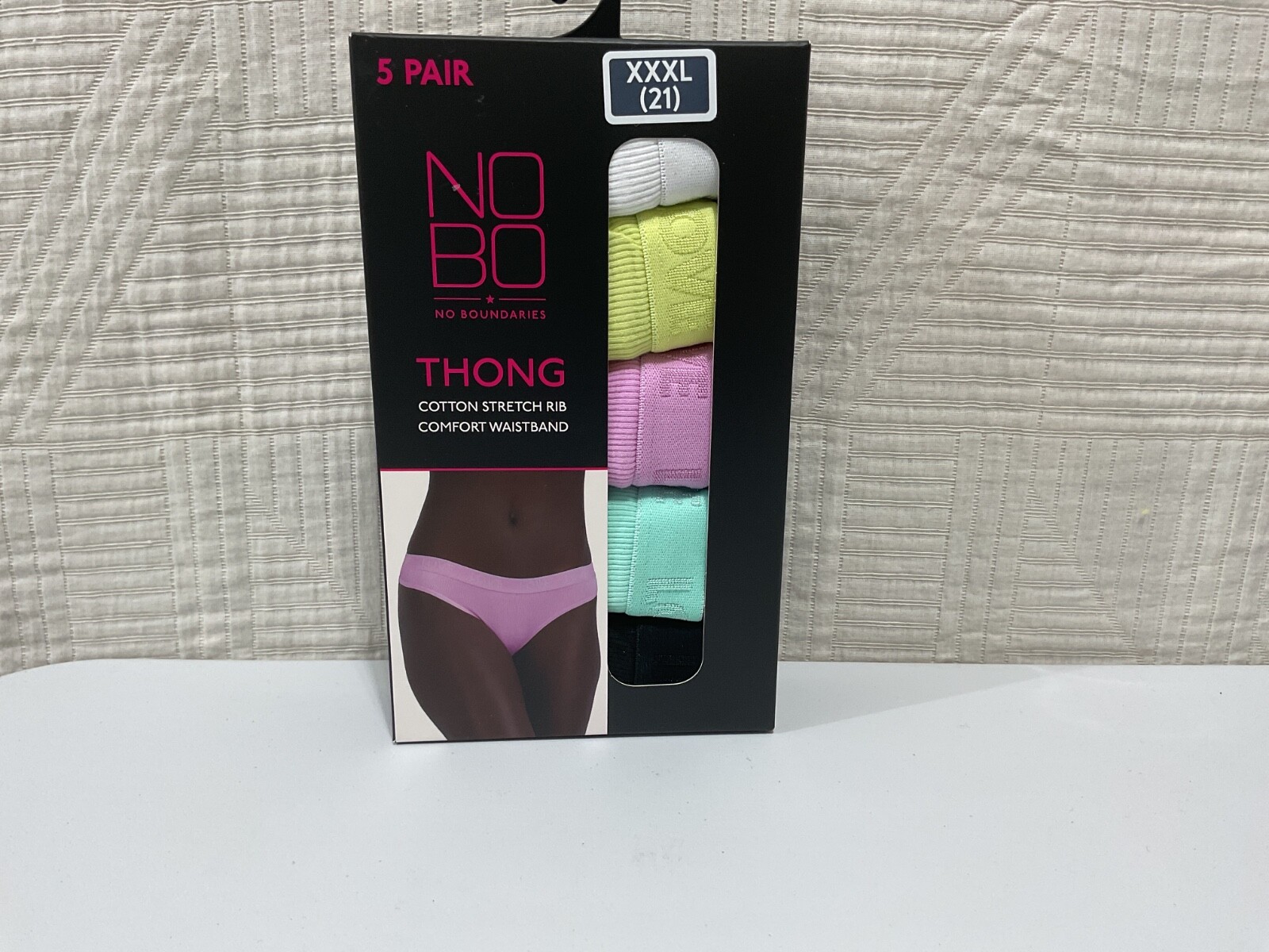Nobo Cotton Thong Panties Assorted SZ Multicolor Love Waistband – 5 Pairs – New