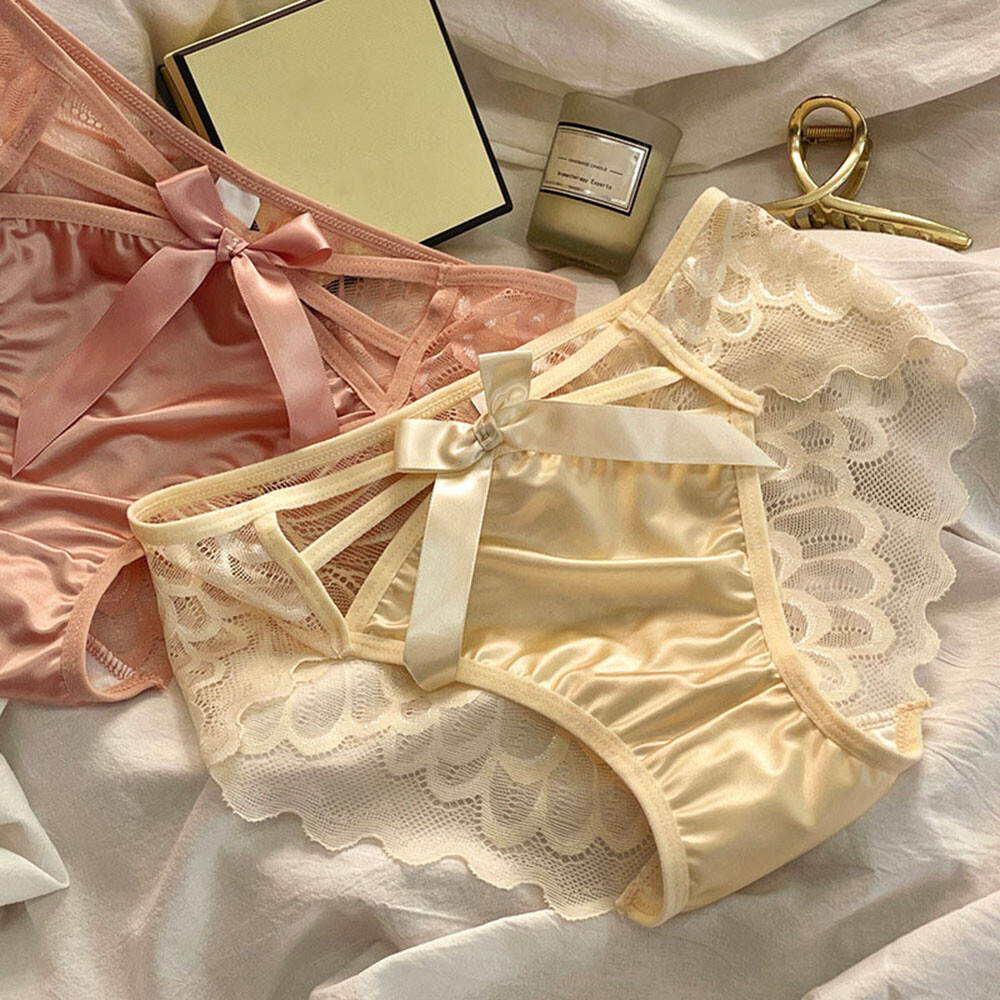 Women Ice Silk Antibacterial Underpants Satin Ruffle Panties Breathable Seamless