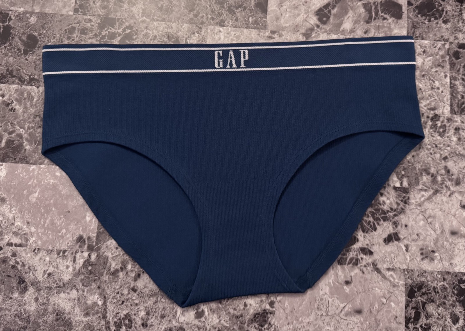 GAP BODY XL TURQUOISE BLUE RIBBED STRIPE LOGO WAISTBAND SEAMLESS HIPSTER PANTIES
