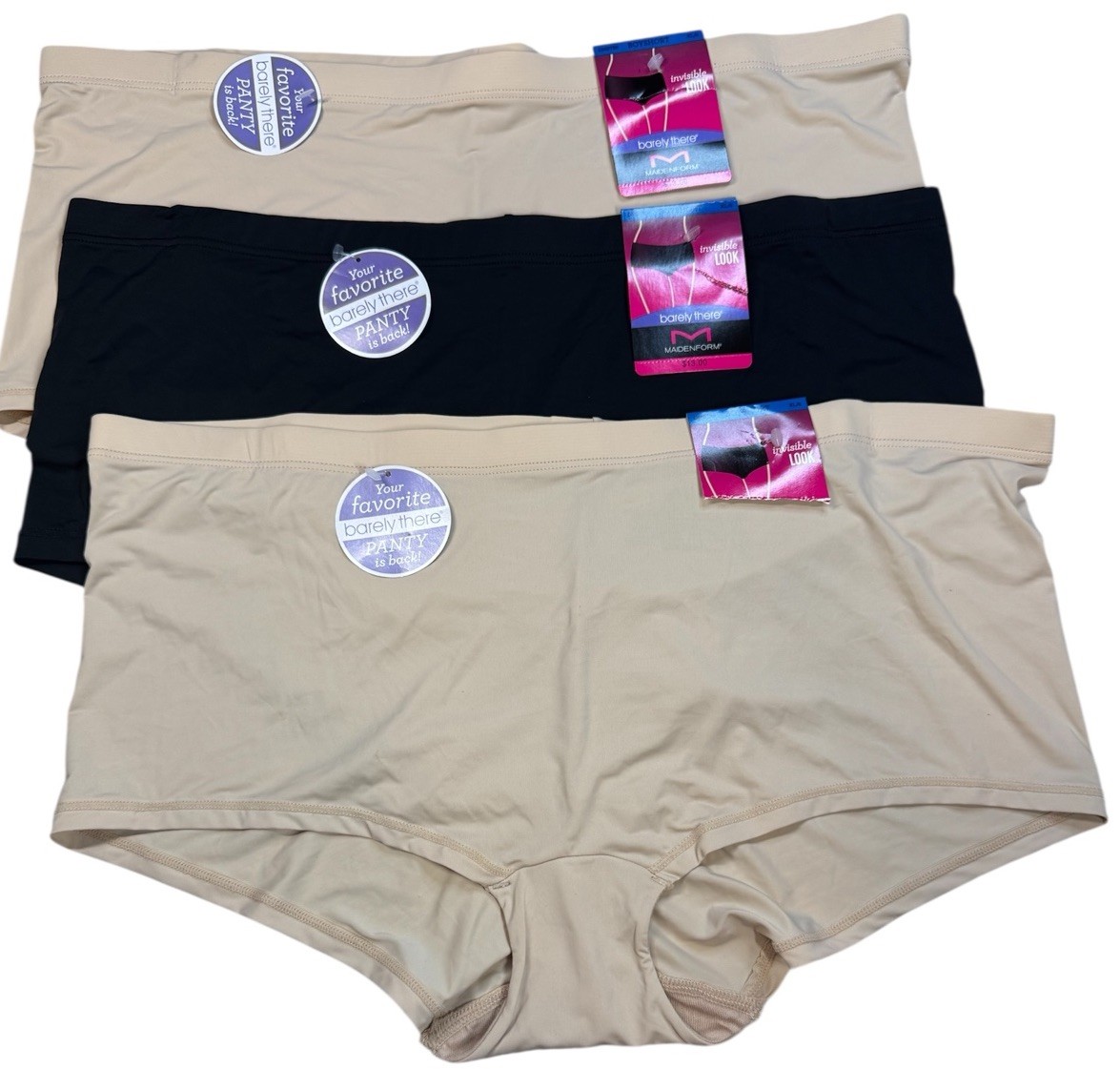 MAIDENFORM Womens 3-Pair BARELY THERE Boyshort Underwear Panties Nylon Size XL 8
