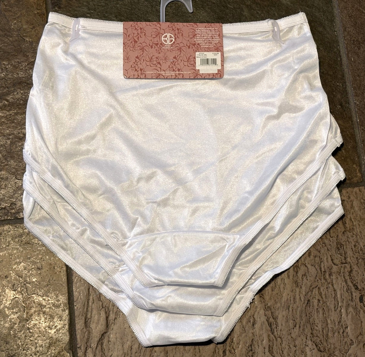 BODY GLAMOUR 10/3XL Set of 3 WHITE Tricot Semi Sheer SATIN Brief Panties NWT