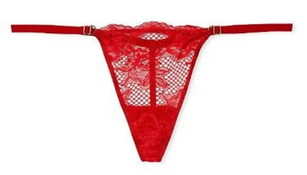 Victoria’s Secret Red Fishnet Lace V-String Thong Panty Very Sexy XL Adj Straps