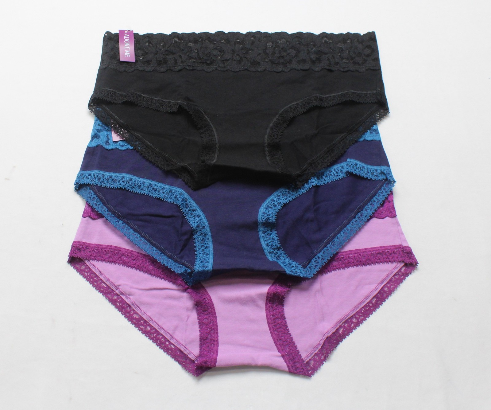 Adore Me Women’s Millie Cotton Lacey Hipster 3-Pack AC2 Multicolor Medium NWT