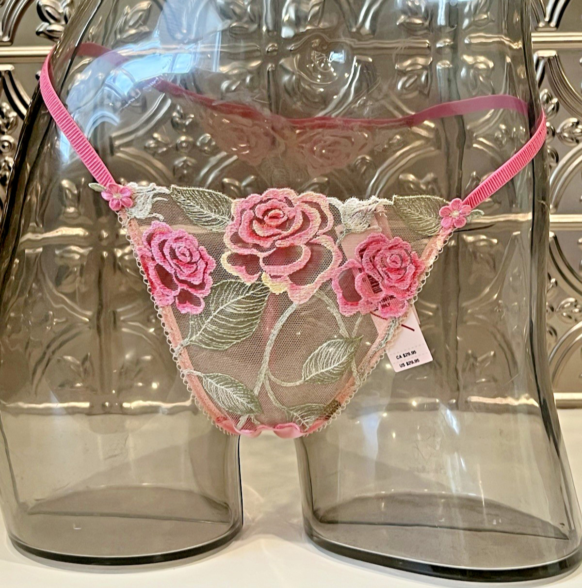 Victoria’s Secret Sweet Melody Embroidery V-STRING Panty Sz S Floral NWT$29