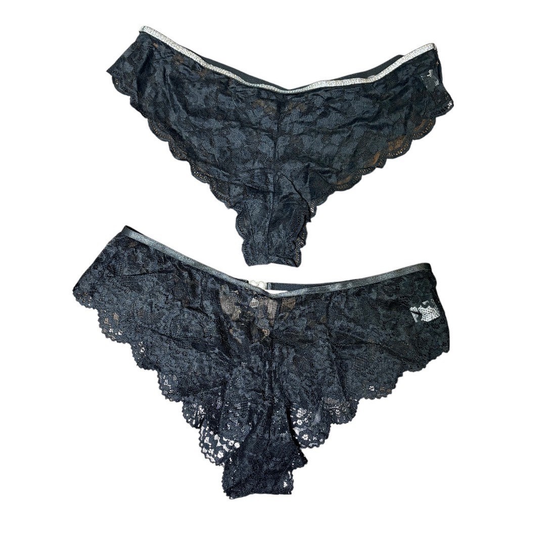 Lace Panty Set Womens 3XL Black NWOT Rhinestone Heart Glitter Strappy
