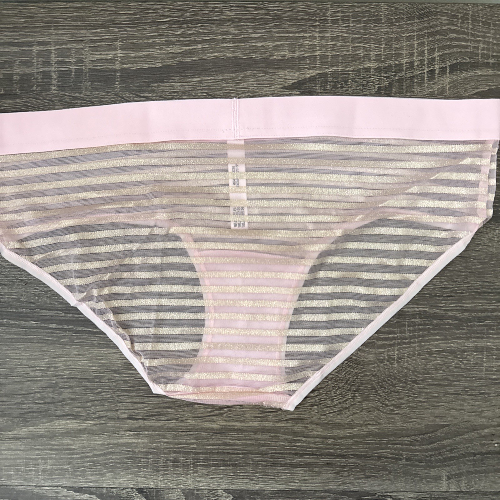 Victoria’s Secret Large Pink Sheer Mess Stripe Hip Hugger Panties