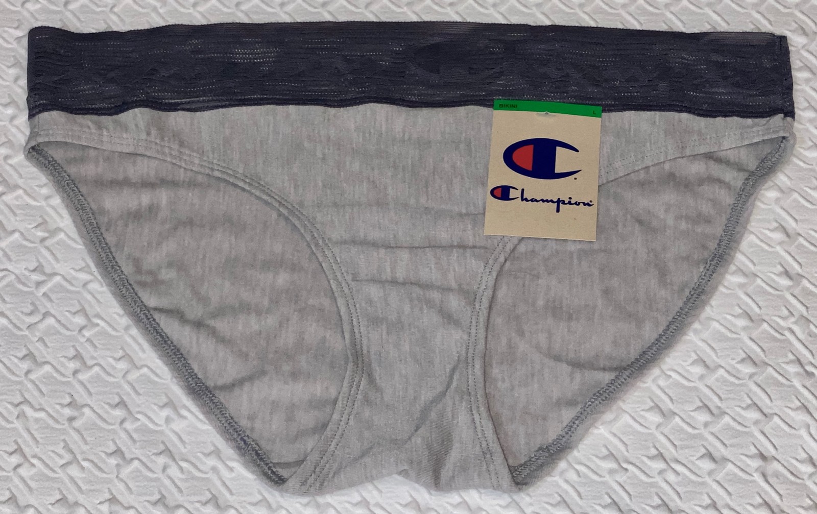 CHAMPION Wide Lace Logo Waistband Oxf Grey Heath Bikini Panty Womens S M L XL 2X
