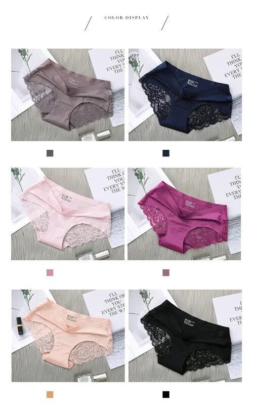 4Pcs Women’s Panties Exquisite Lace Comfort Underwear Silk Satin Seamless Girls