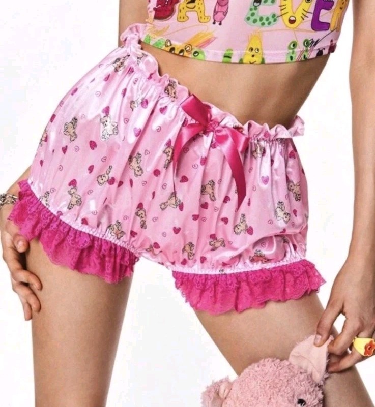 Sissy Pink Cartoon Satin Teddy Bear French Knickers Bloomer Shorts ABDL CD TV M