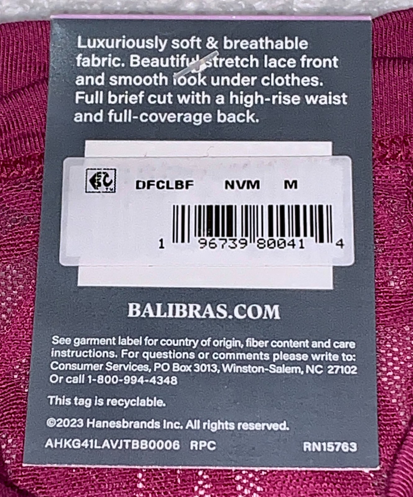 BALI Breathe Cotton Modal Lace Deep Cerise Pink Brief Panty Womens M 6 XL 2XL 9