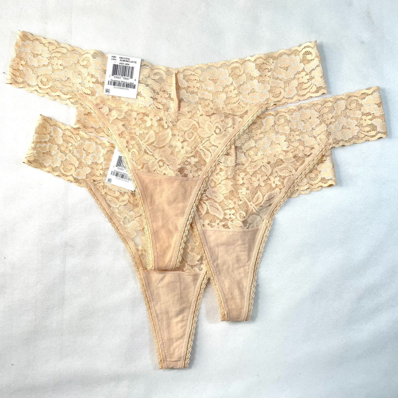 NWT 3-Pack INC International Concepts L Lace Thong Underwear, Almond Latte