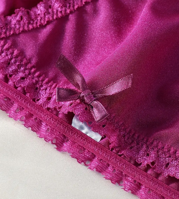 Rose red / purple Hipster Panties Tanga with Lace Trim and Bow Detail sissy