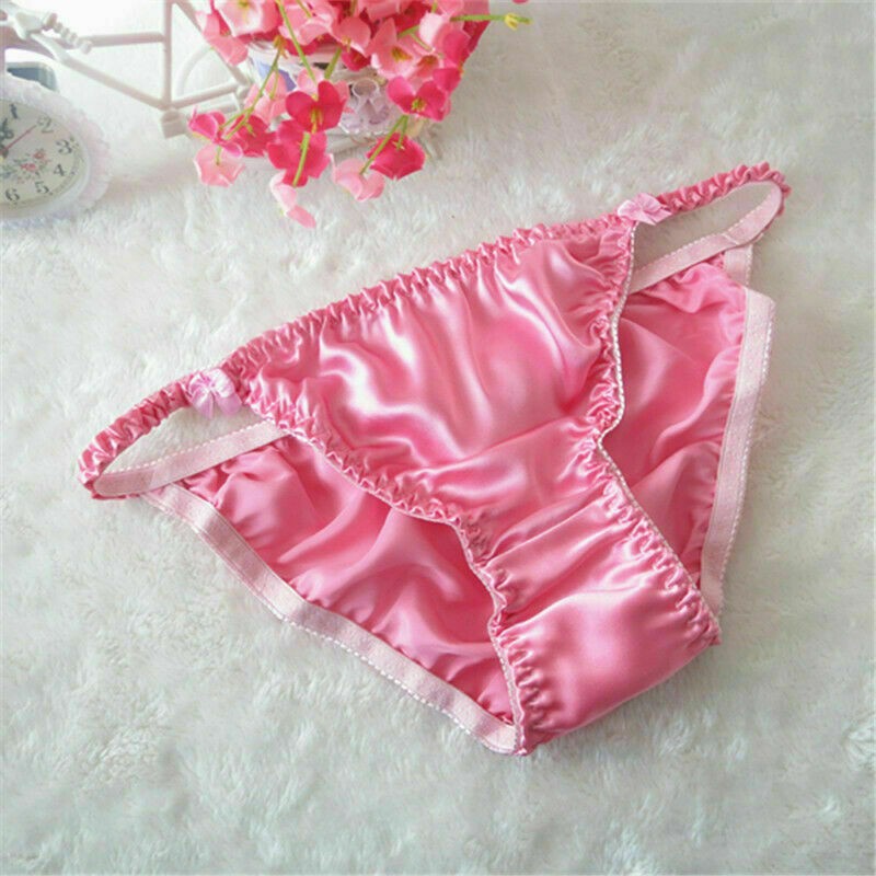 Womens 100% Silk Bow Deco Cute Bikinis T-pants Thongs G-string Underwear M L XL