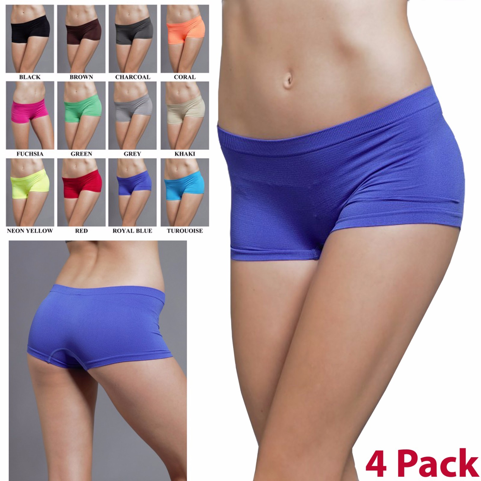 4 Pack Women Dance Exercise Activewear Yoga Boyshorts Mini Panties Bike Shorts