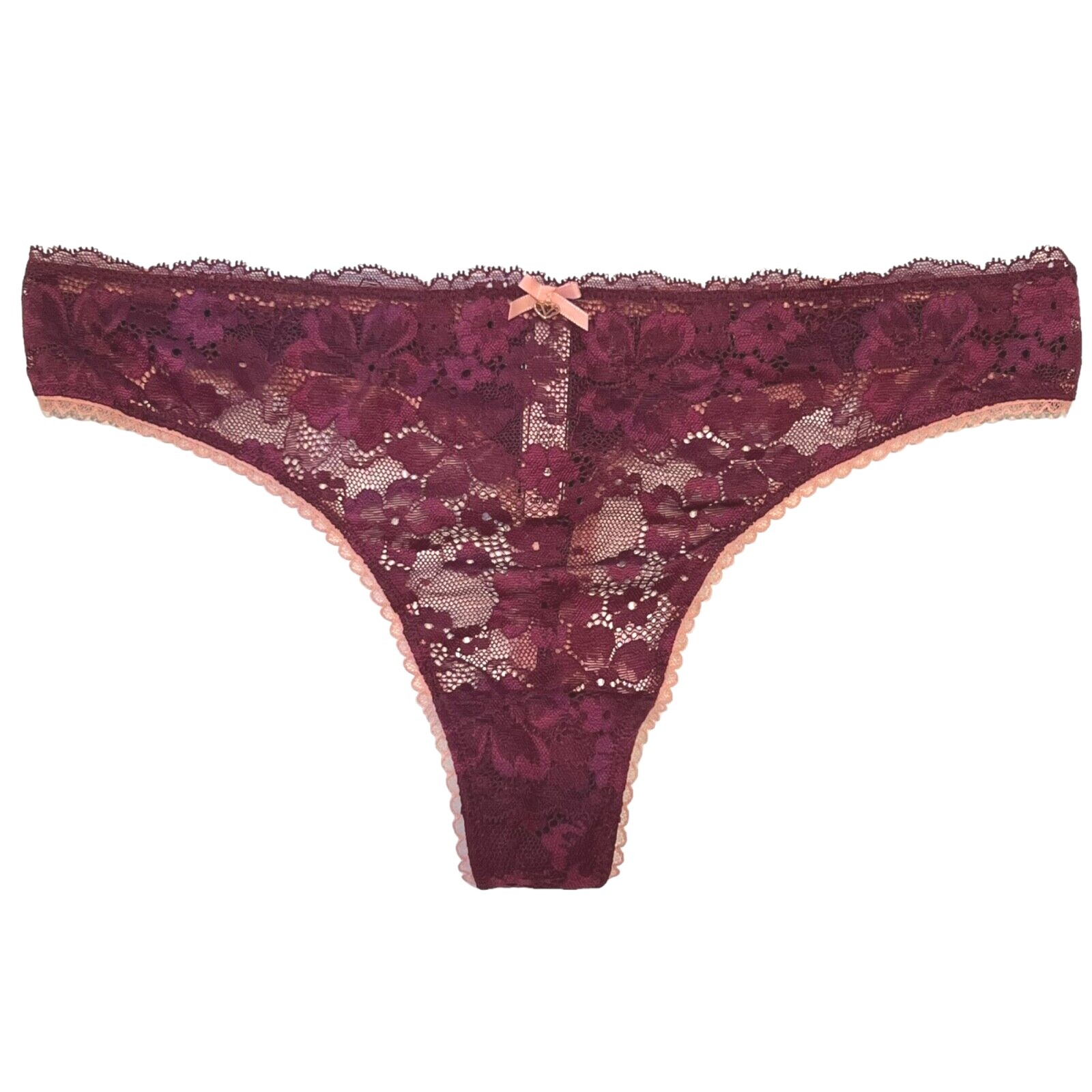 NWT VICTORIA’S SECRET Body By Victoria Thong Sz L-XXL Purple Burgundy Lace Pink