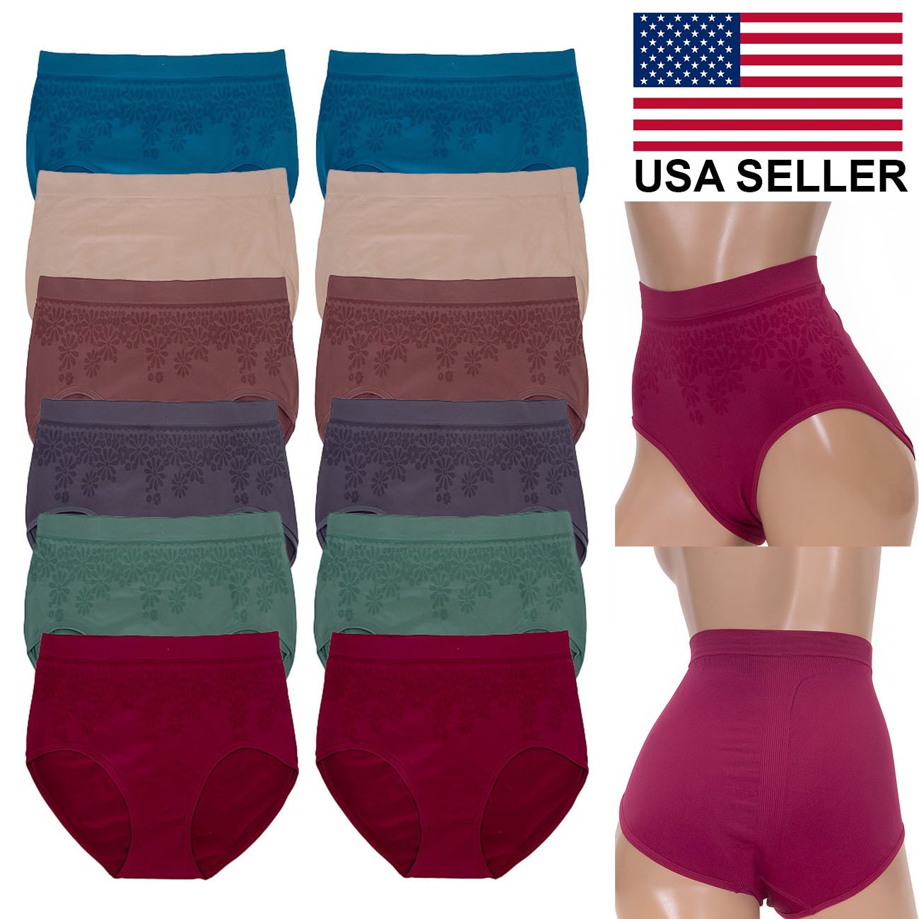 12pcs Assorted Color Mixed Flower Pattern Textured Mamas Seamless Briefs Panty