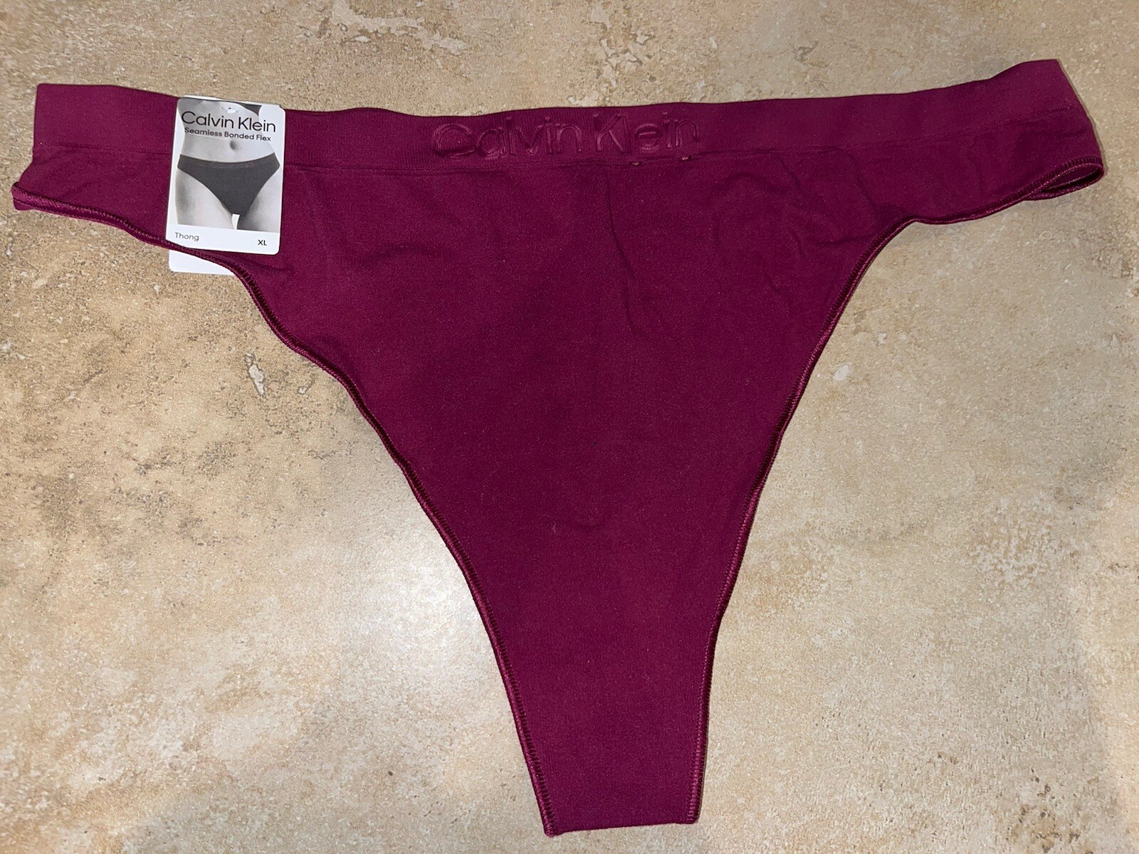 NWT Calvin Klein Wine Maroon QD3958 Bonded Flex Thong Panty XL