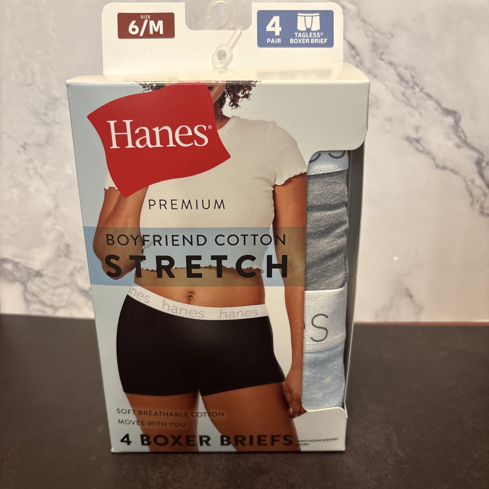 Hanes Premium Womens Boyfriend Cotton Boxer Briefs 4 Pk- Size 6/M