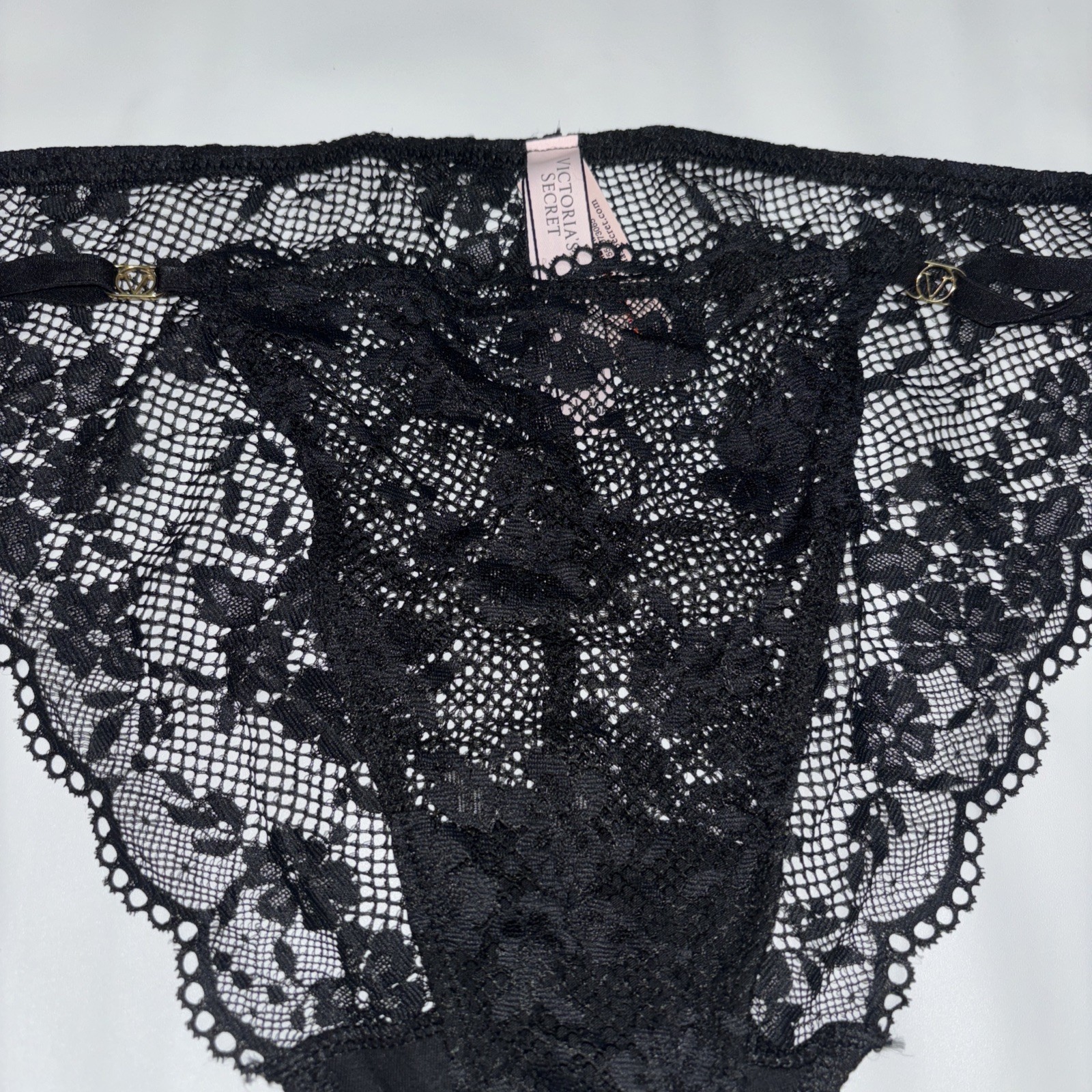 VICTORIA’S SECRET Adjustable Waist String Bikini Panty VS Black Fishnet Lace L