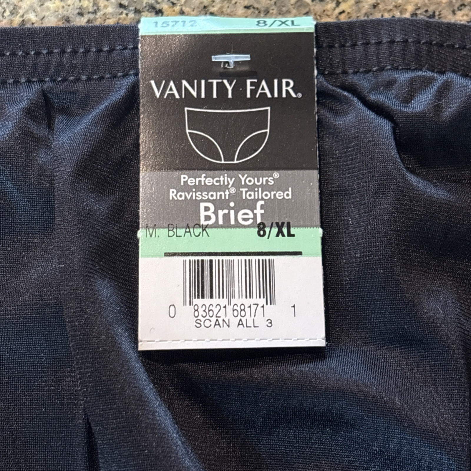 Vanity Fair Black Nylon Perfectly Yours Ravissant Briefs 3 Pair NWT Size 8/XL