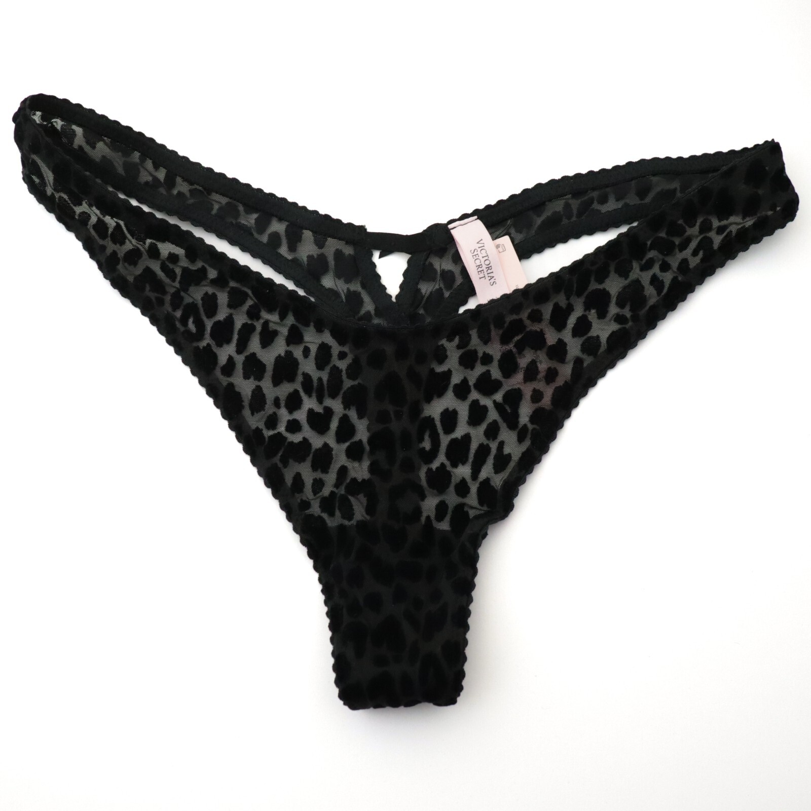 VICTORIA’S SECRET Very Sexy Sheer Mesh Leopard Flocked High Leg Thong Panty M L