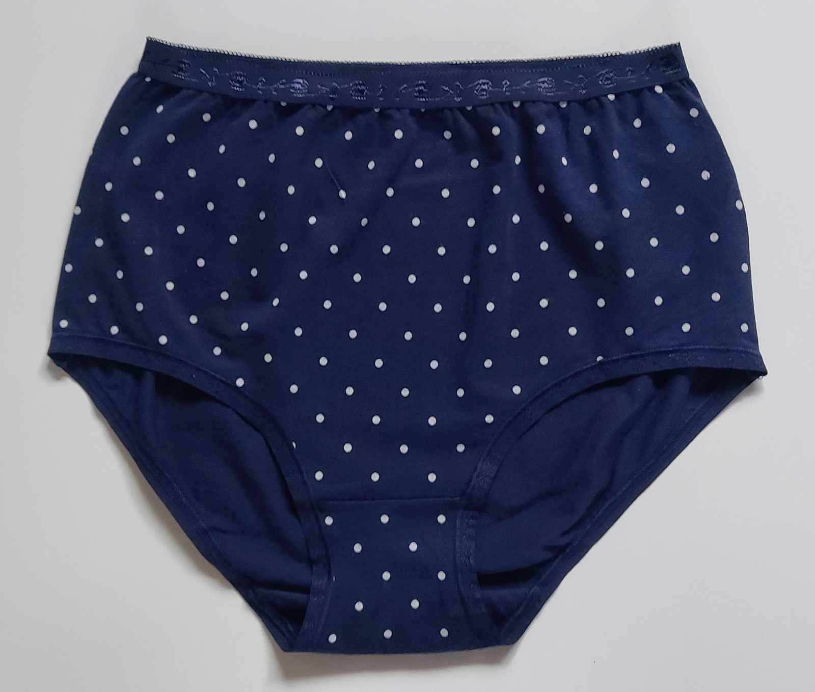 Authentic M & S BLUE Cotton Rich Jacquard Waist Spotted Full Briefs. Size 8 only