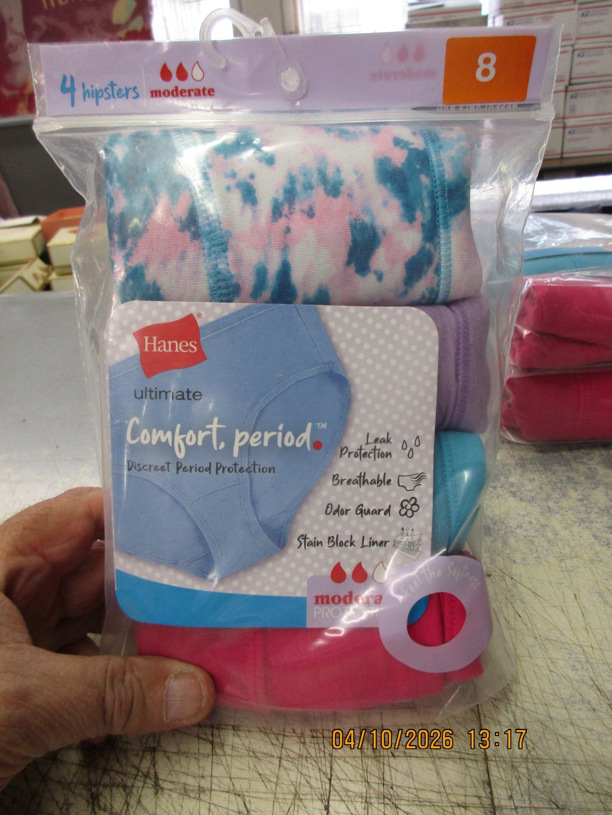 NEW 4 Pack Hanes Comfort Period Moderate Panties Microfiber Hipsters Size 8