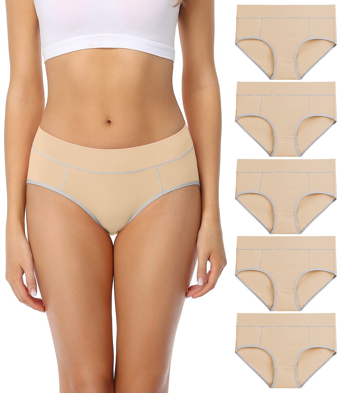wirarpa Women’s Cotton Underwear Stretch Mid Waisted Briefs 3X-Large, Beige