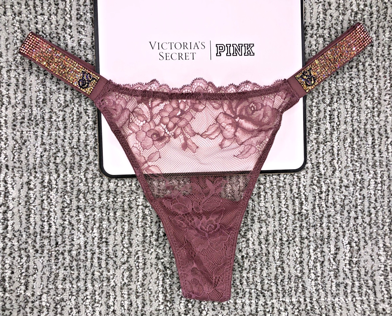 Victoria’s Secret Very Sexy NWT Medium Purple Lace Ombre Shine Strap Thong Panty