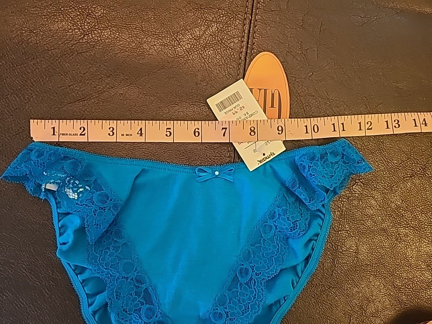 Gia Panties New NOS NWT Teal Blue Vintage Flutter Lace Cotton Sz 7 L