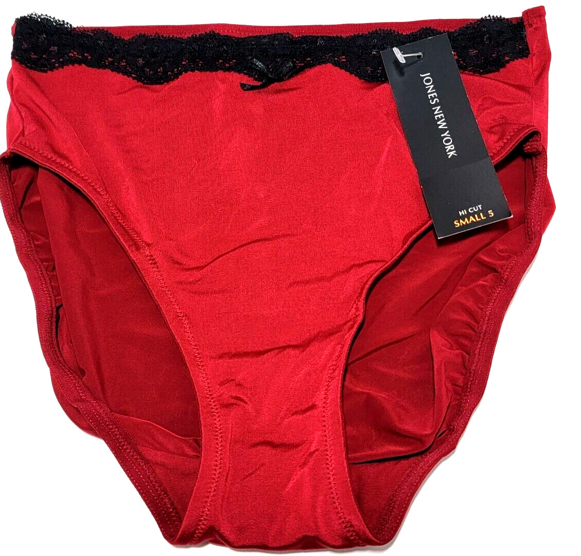 Jones New York Red Hi-Cut Panties 1 Pair Polyester Black Lace Size 5 S Small New