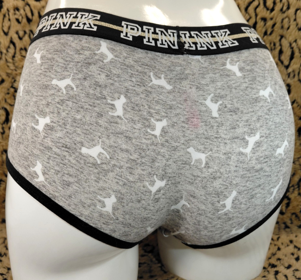 Victoria’s Secret PINK Glitter Logo Dog Gray Static Boy Short Panty PXS Sexy