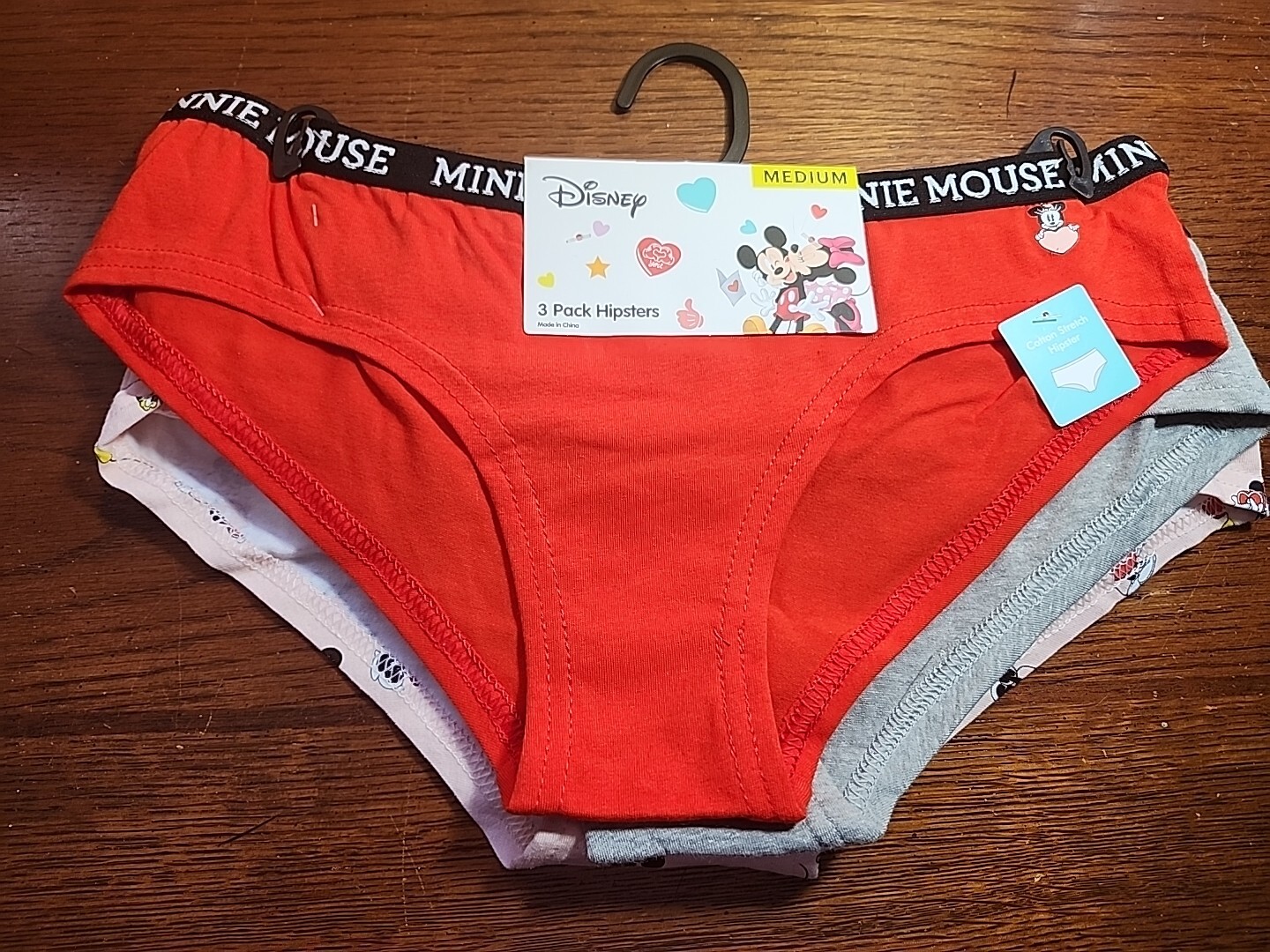 Disney Minnie Mouse Women’s Cotton Stretch Hipster Panties 3 Pair, Size Med, NWT