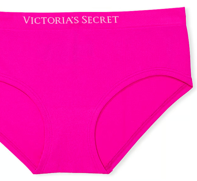 L Bright HOT Fuchsia Pink Seamless LOGO Victorias Secret Hipster Hiphugger Panty