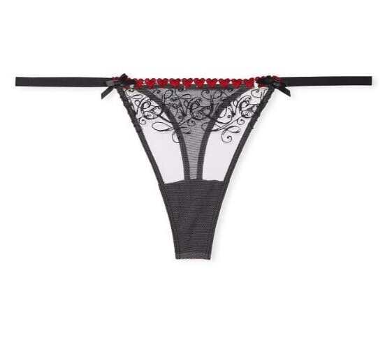 Victorias Secret Very Sexy Love Letters Embroidery V-String Thong Panty Size L