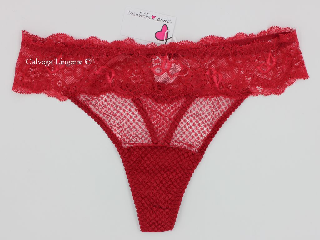 NWT COSABELLA AMORE DARLI0321 “Darling” Mid Rise Sheer Lace Thong, Dark Red