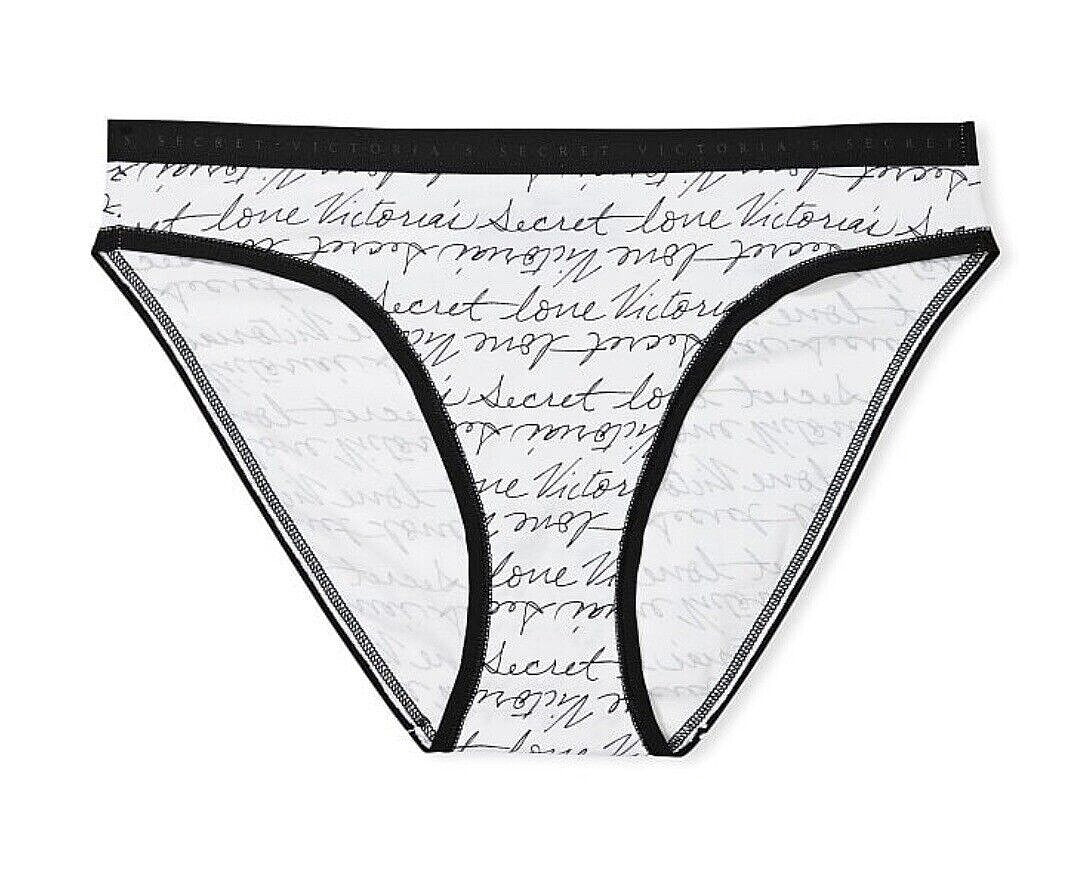 NWT VICTORIA’S SECRET STRETCH COTTON HIGH-LEG BRIEF PANTY GRAPHIC SIG WHT/BLK XL