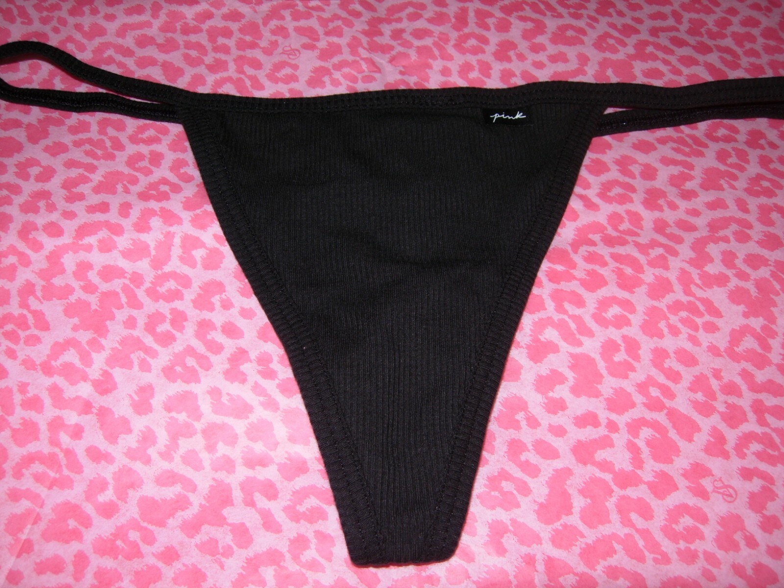 Victoria’s Secret PINK Sexy V-String Strappy Thong LOGO Black XS XL XXL NWT