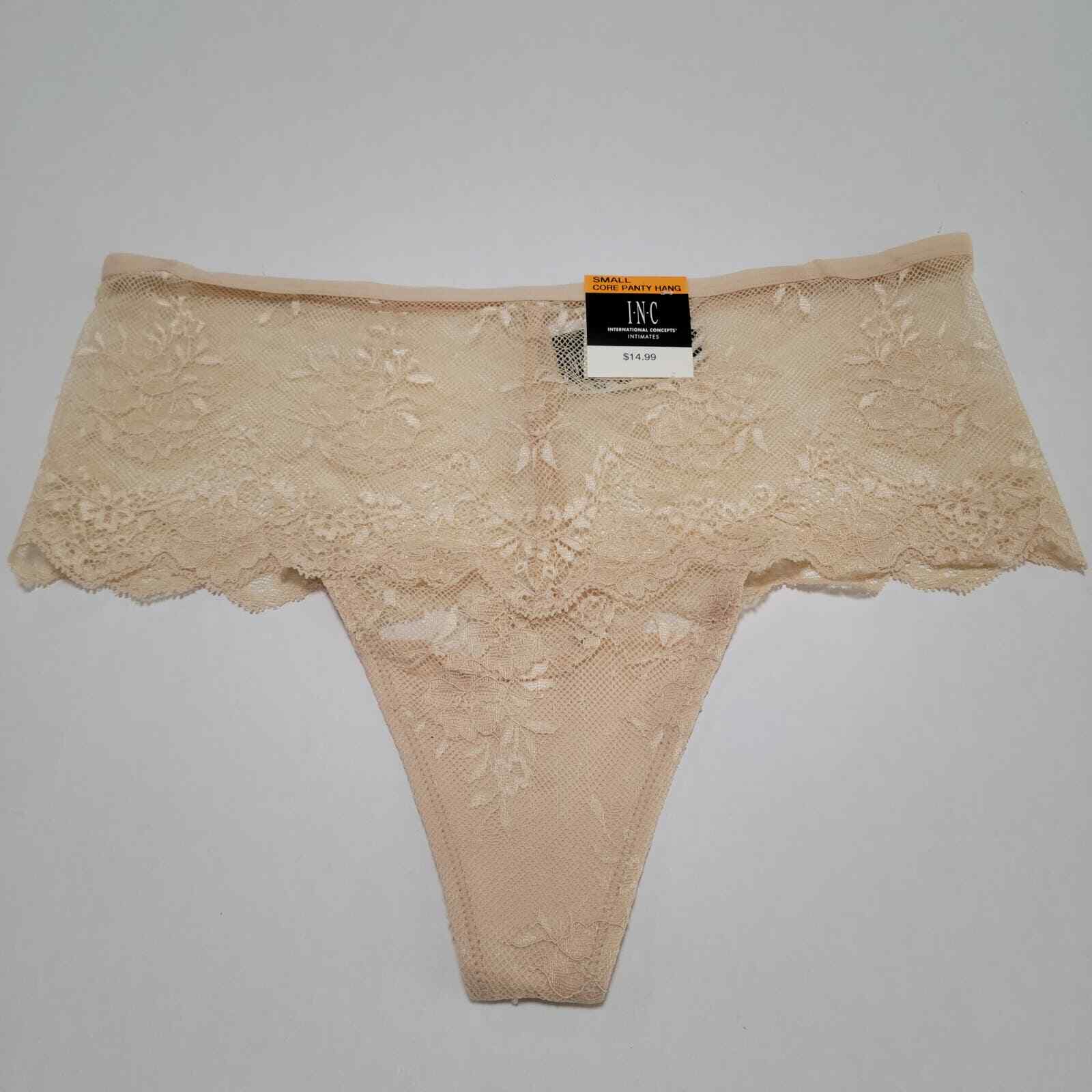 INC International Concepts High-Waist Lace Thong, Almond Latte NWT $15 Small