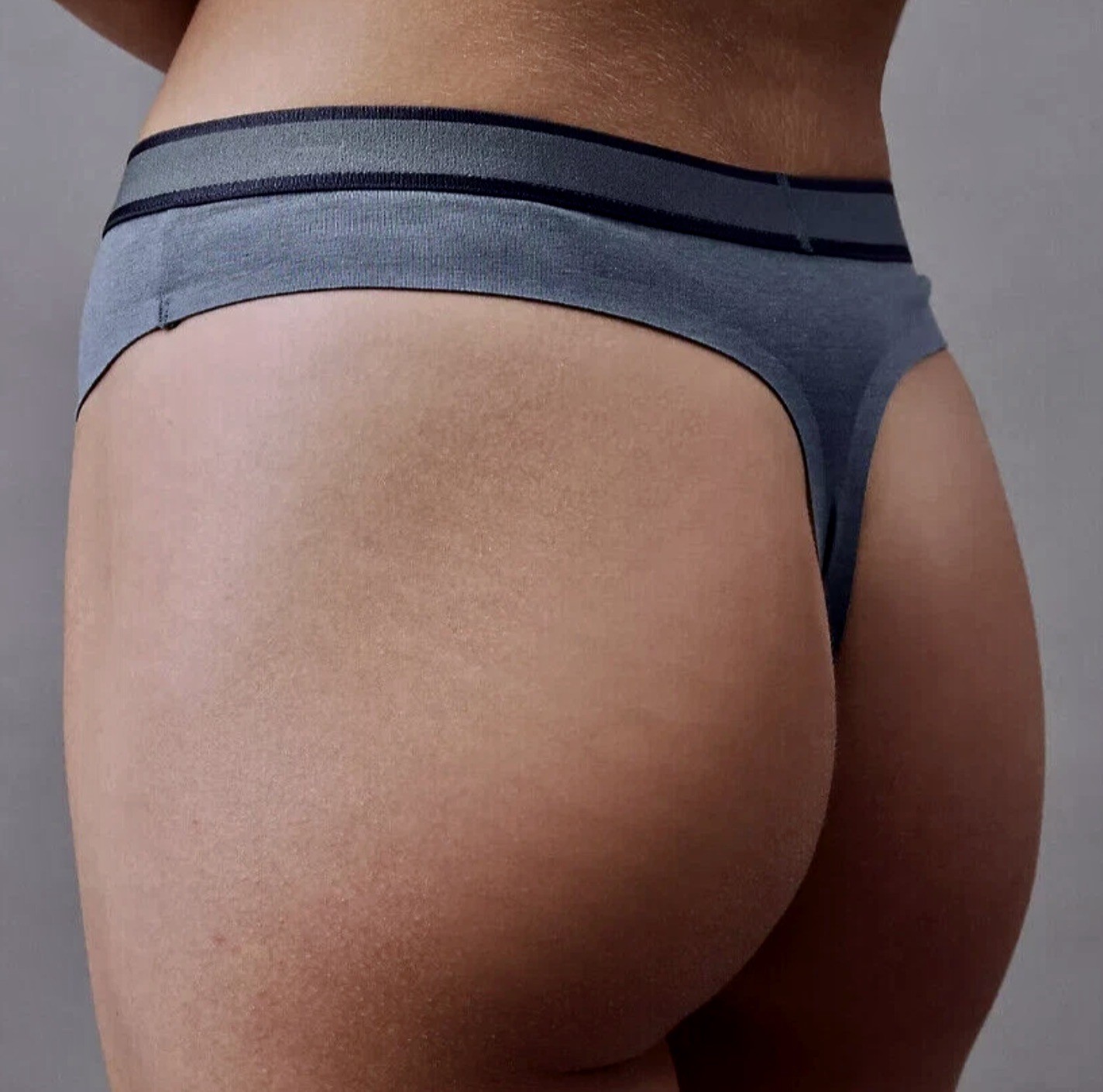 CALVIN KLEIN Tonal Logo Cotton Smoky Blue Dk Blue Thong Panty Womens Sz L 7 XL 8