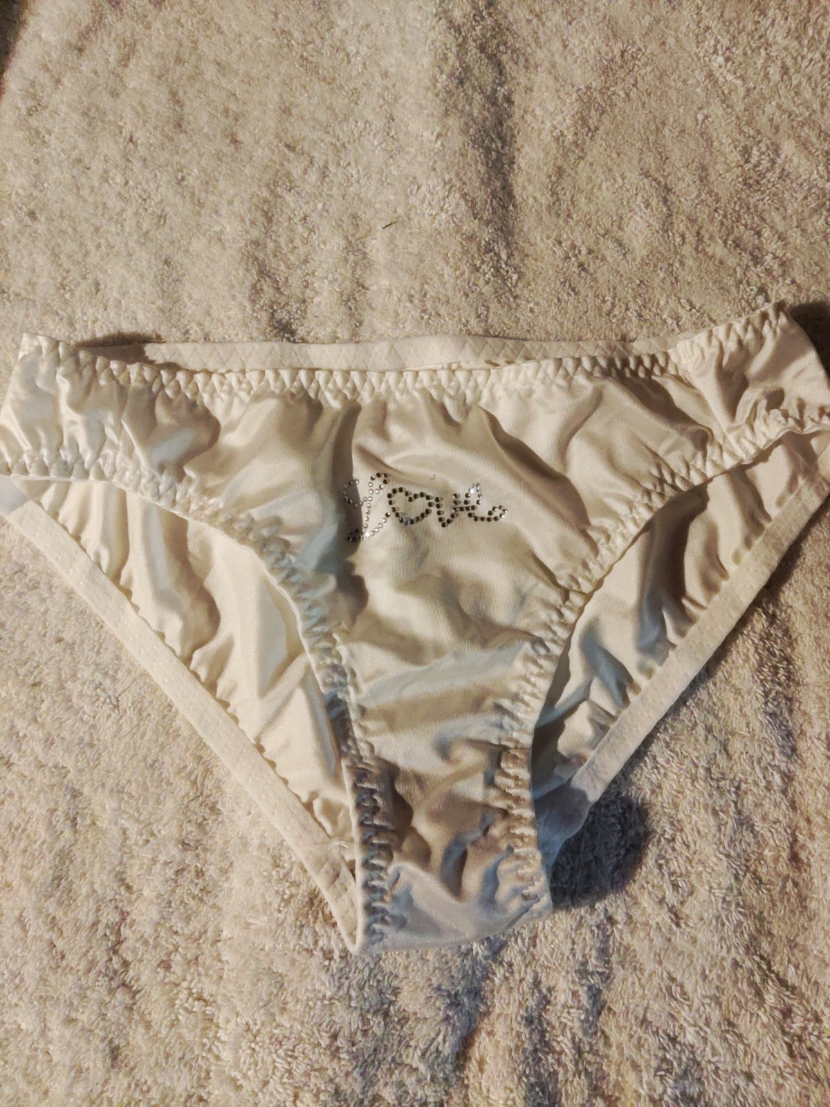 New! Unbranded White Satin With Rhinestones Polyamide Panty Size M Silky Soft