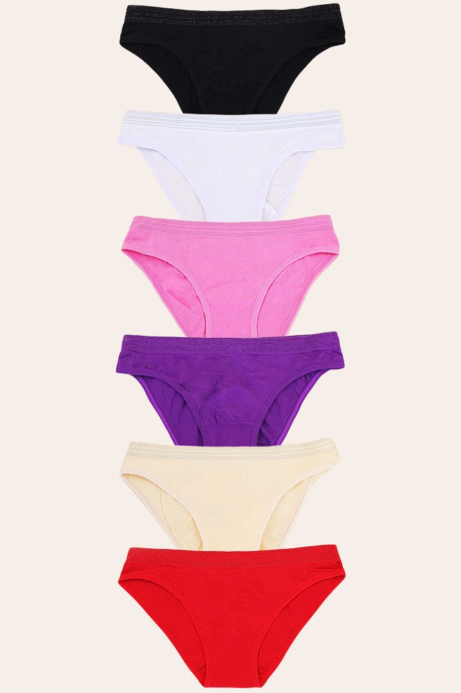 ScarvesMe 6 pack Women’s Assorted Seamless Solid Glitter Trim Bikini Panties