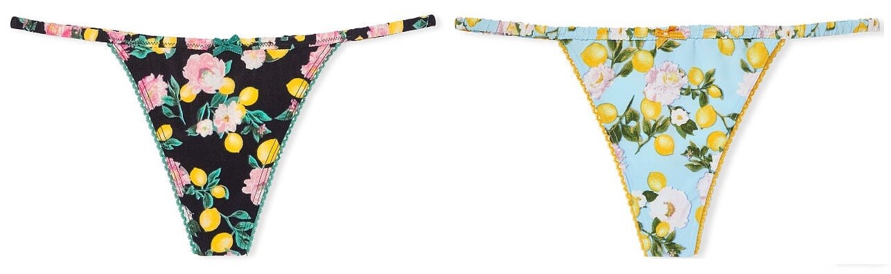 VICTORIAS SECRET FLORAL LEMON V-STRING THONG PANTY LACE TRIM BOW XS S M L XL NWT