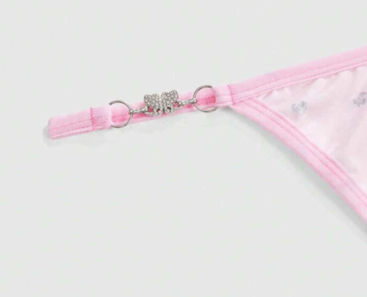 Kawaii 3 pcs Women’s Cute Kitty Crown & Rhinestone Butterfly Chain Thong Panty L